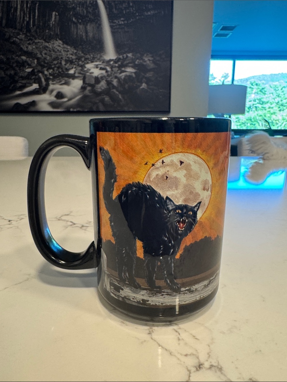 Source Unknown Black & Orange Cat Moon Ceramic Coffee Mug
